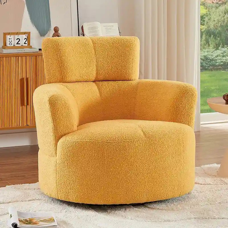 360-Degree Swivel Barrel Chair in Berber Fleece with Adjustable Headrest