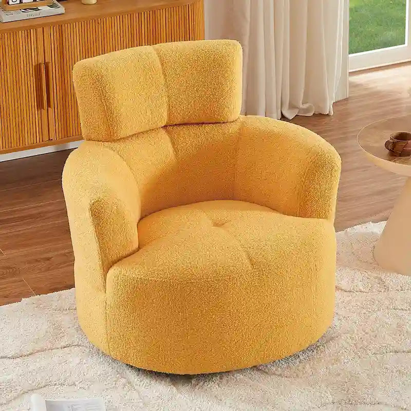 360-Degree Swivel Barrel Chair in Berber Fleece with Adjustable Headrest