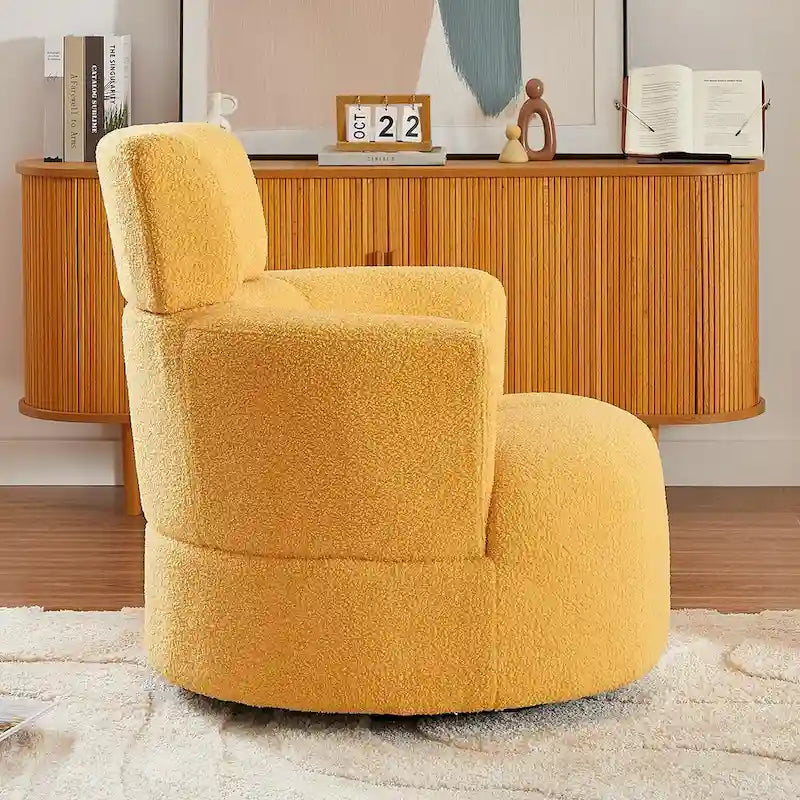 360-Degree Swivel Barrel Chair in Berber Fleece with Adjustable Headrest