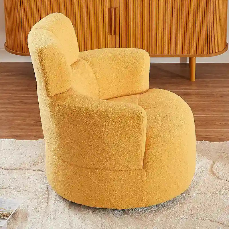 360-Degree Swivel Barrel Chair in Berber Fleece with Adjustable Headrest