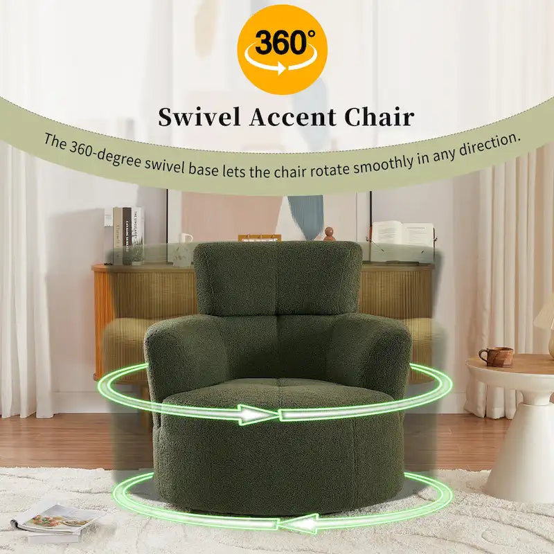 360-Degree Swivel Barrel Chair in Berber Fleece with Adjustable Headrest