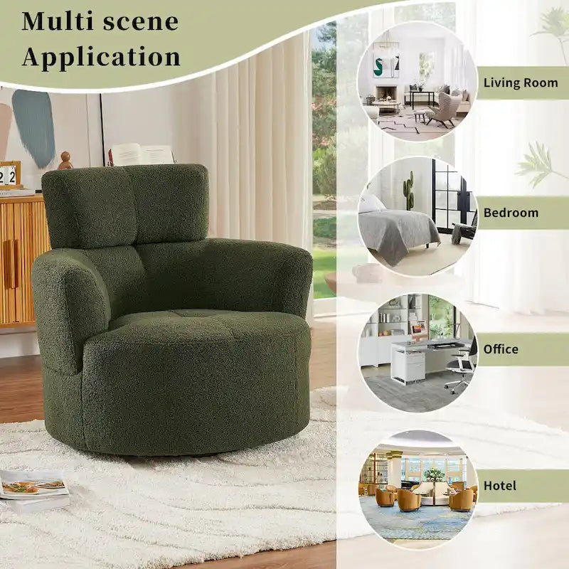 360-Degree Swivel Barrel Chair in Berber Fleece with Adjustable Headrest
