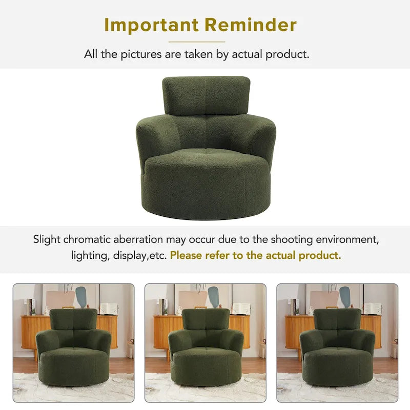 360-Degree Swivel Barrel Chair in Berber Fleece with Adjustable Headrest