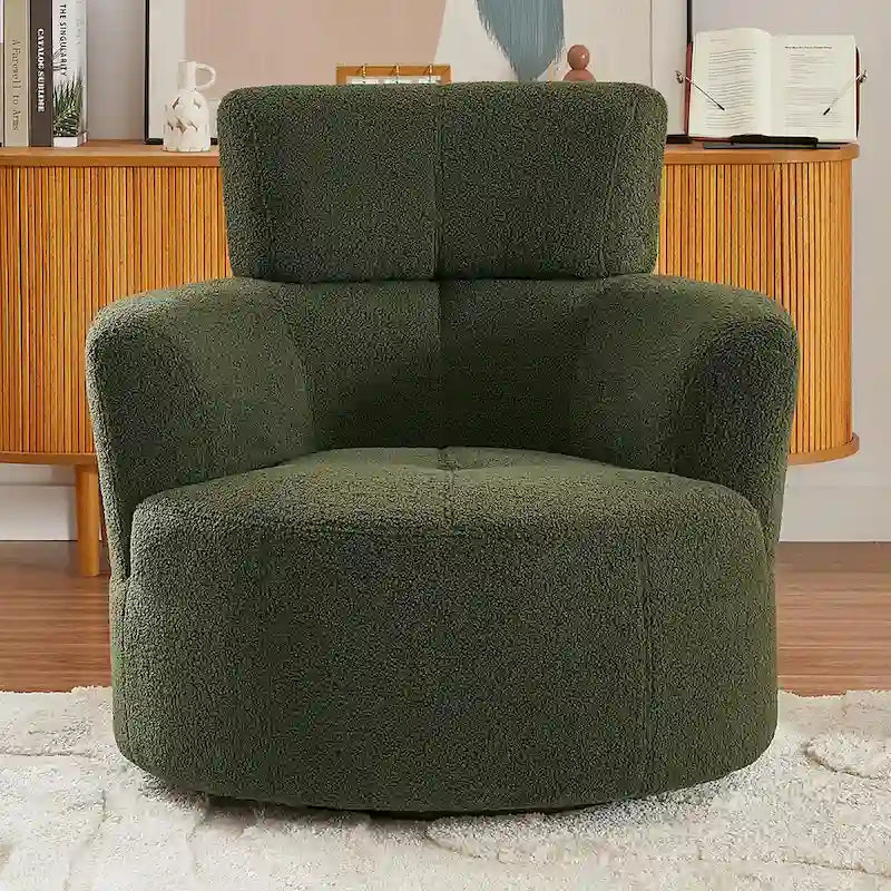 360-Degree Swivel Barrel Chair in Berber Fleece with Adjustable Headrest