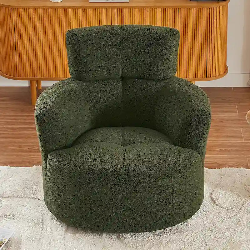 360-Degree Swivel Barrel Chair in Berber Fleece with Adjustable Headrest