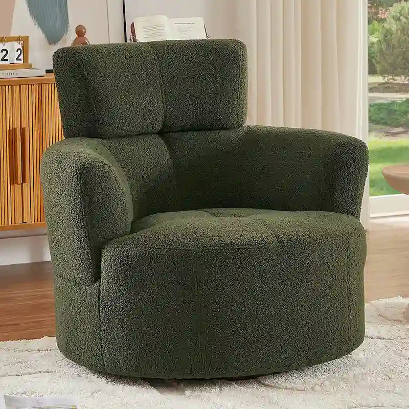 360-Degree Swivel Barrel Chair in Berber Fleece with Adjustable Headrest