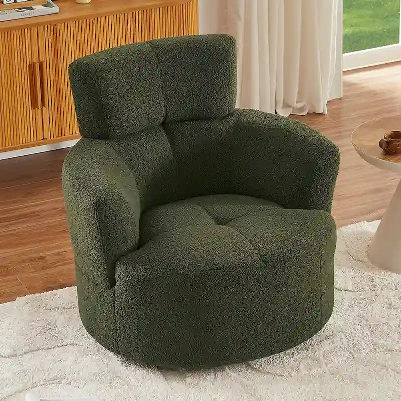 360-Degree Swivel Barrel Chair in Berber Fleece with Adjustable Headrest