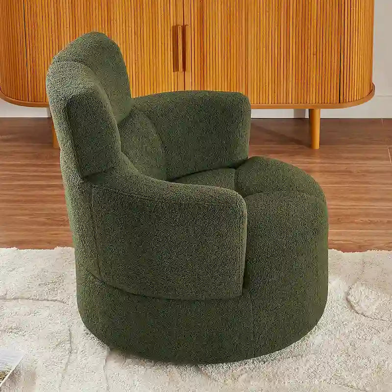 360-Degree Swivel Barrel Chair in Berber Fleece with Adjustable Headrest