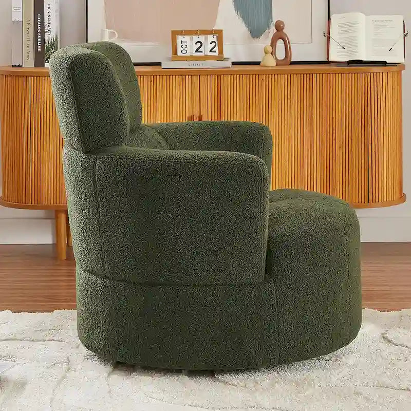 360-Degree Swivel Barrel Chair in Berber Fleece with Adjustable Headrest