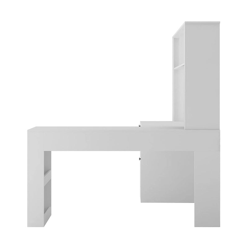 L-Shaped Computer Desk with USB Ports Power Outlets Bookshelf and Drawers