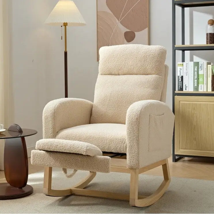 High-Back Upholstered Rocking Chair with Adjustable Footrest and Side Pocket 29.5 Inch