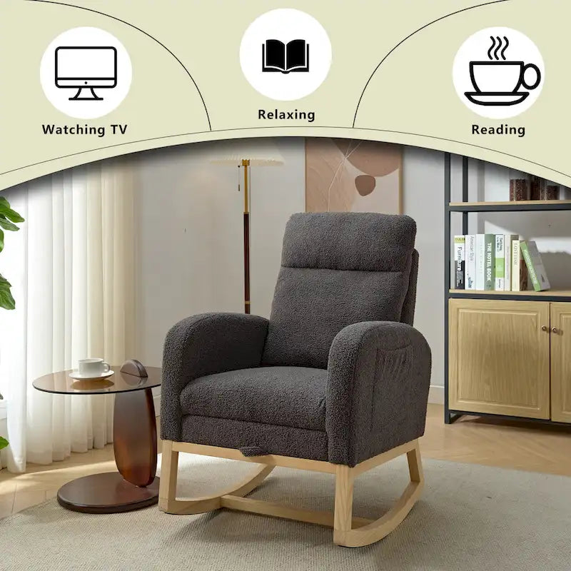 High-Back Upholstered Rocking Chair with Adjustable Footrest and Side Pocket 29.5 Inch