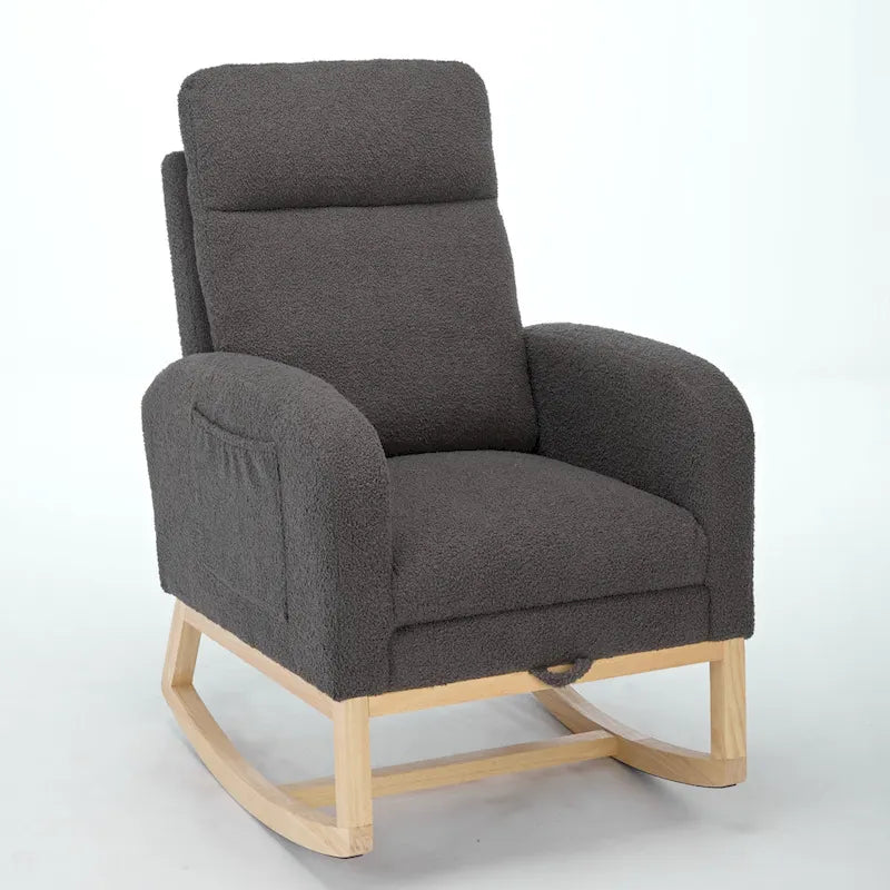 High-Back Upholstered Rocking Chair with Adjustable Footrest and Side Pocket 29.5 Inch