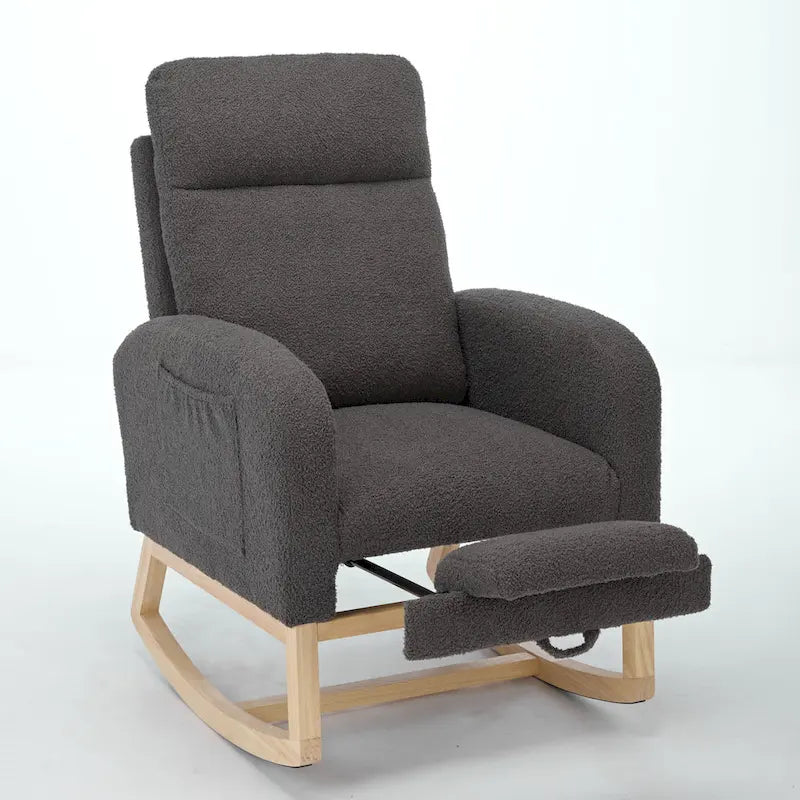 High-Back Upholstered Rocking Chair with Adjustable Footrest and Side Pocket 29.5 Inch