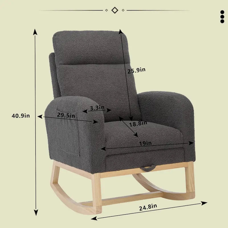 High-Back Upholstered Rocking Chair with Adjustable Footrest and Side Pocket 29.5 Inch