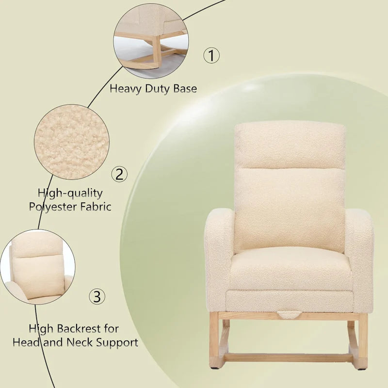 High-Back Upholstered Rocking Chair with Adjustable Footrest and Side Pocket 29.5 Inch