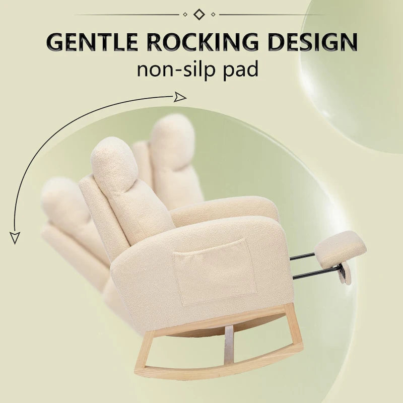 High-Back Upholstered Rocking Chair with Adjustable Footrest and Side Pocket 29.5 Inch