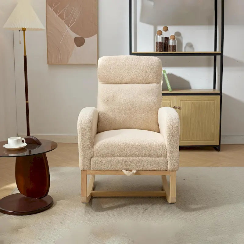 High-Back Upholstered Rocking Chair with Adjustable Footrest and Side Pocket 29.5 Inch