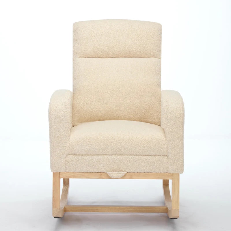 High-Back Upholstered Rocking Chair with Adjustable Footrest and Side Pocket 29.5 Inch