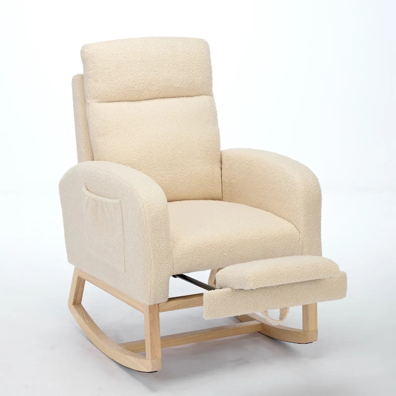 High-Back Upholstered Rocking Chair with Adjustable Footrest and Side Pocket 29.5 Inch