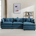 L-Shape 4-Seat Chenille Sectional Sofa with Removable Ottoman and 5 Pillows 112 Inch