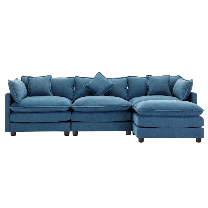 L-Shape 4-Seat Chenille Sectional Sofa with Removable Ottoman and 5 Pillows 112 Inch