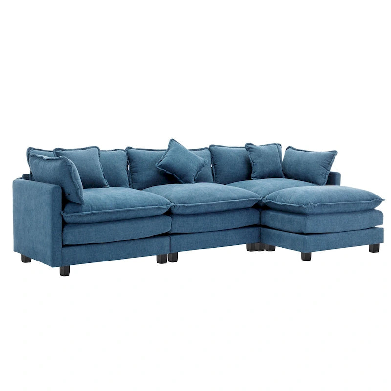 L-Shape 4-Seat Chenille Sectional Sofa with Removable Ottoman and 5 Pillows 112 Inch