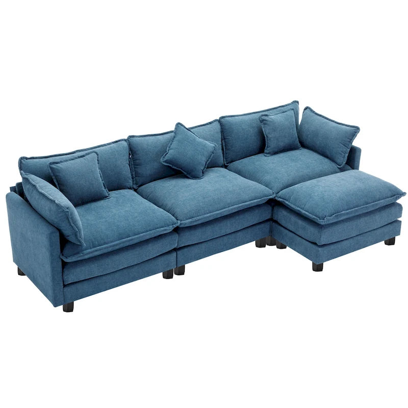 L-Shape 4-Seat Chenille Sectional Sofa with Removable Ottoman and 5 Pillows 112 Inch
