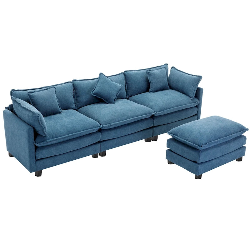 L-Shape 4-Seat Chenille Sectional Sofa with Removable Ottoman and 5 Pillows 112 Inch