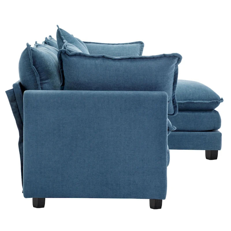 L-Shape 4-Seat Chenille Sectional Sofa with Removable Ottoman and 5 Pillows 112 Inch