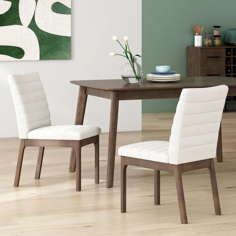 Mid-Century Channel Stitch Dining Chairs with Splayed Wood Legs Set of 2