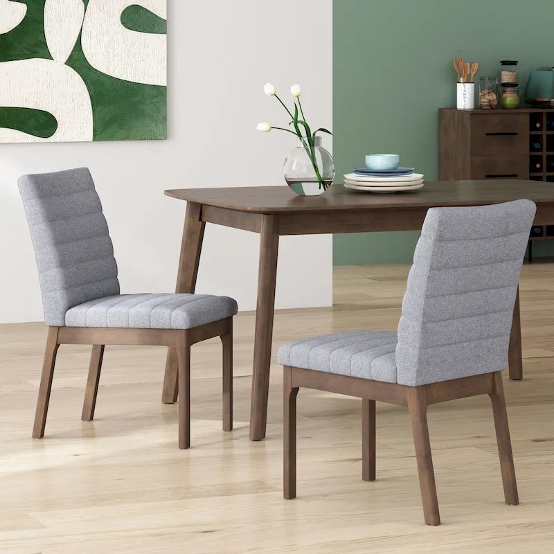 Mid-Century Channel Stitch Dining Chairs with Splayed Wood Legs Set of 2
