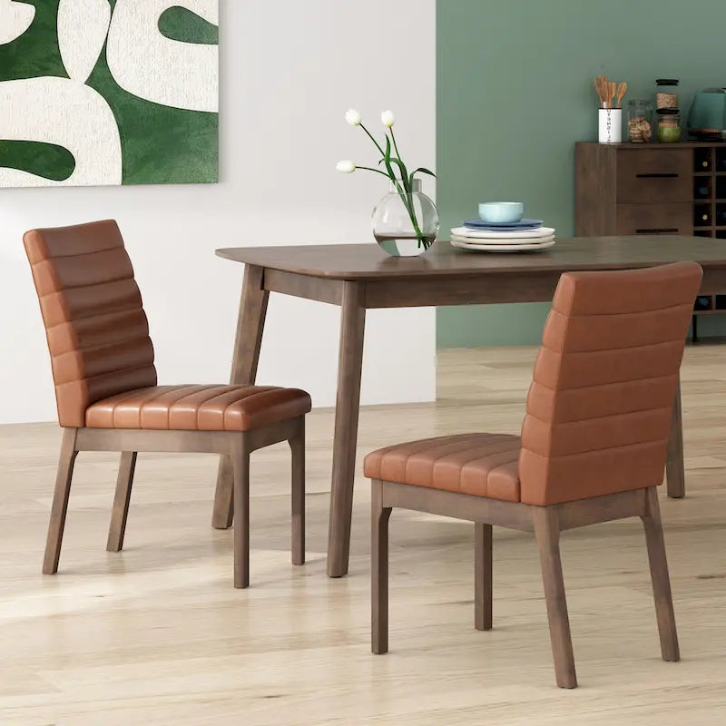 Mid-Century Channel Stitch Dining Chairs with Splayed Wood Legs Set of 2