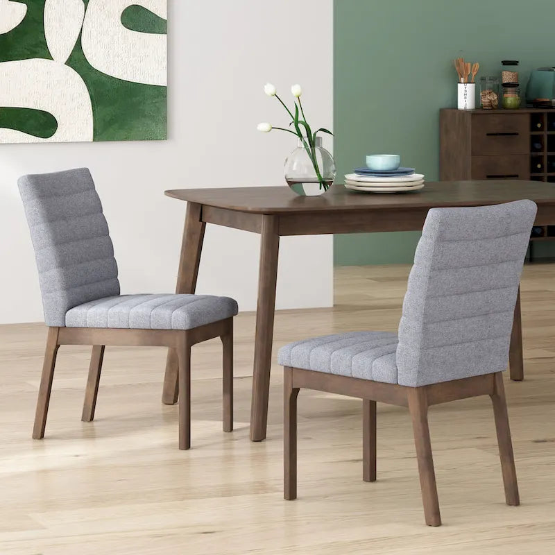 Mid-Century Channel Stitch Dining Chairs with Splayed Wood Legs Set of 2