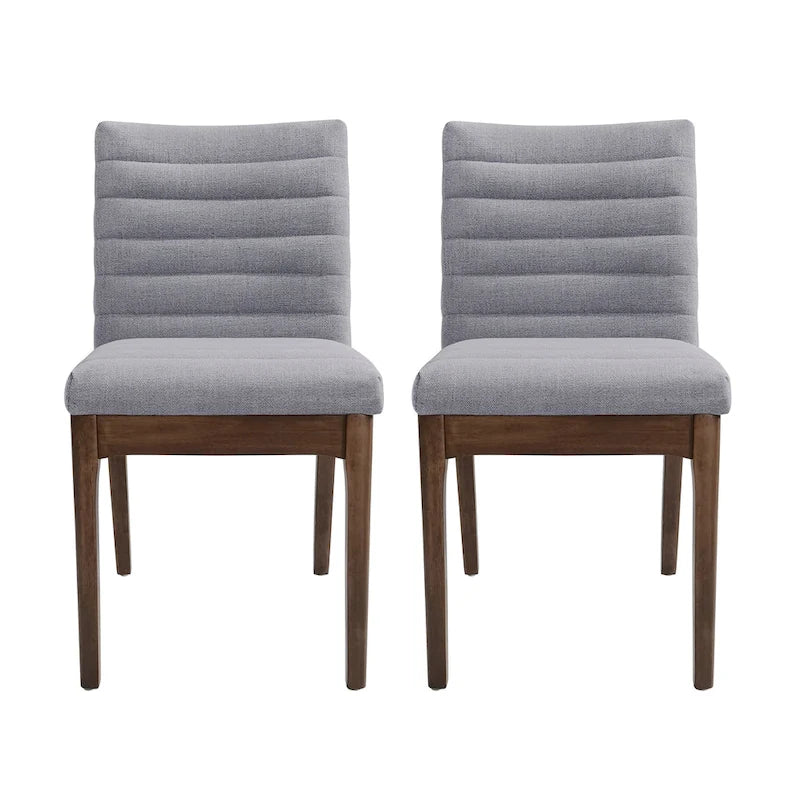 Mid-Century Channel Stitch Dining Chairs with Splayed Wood Legs Set of 2