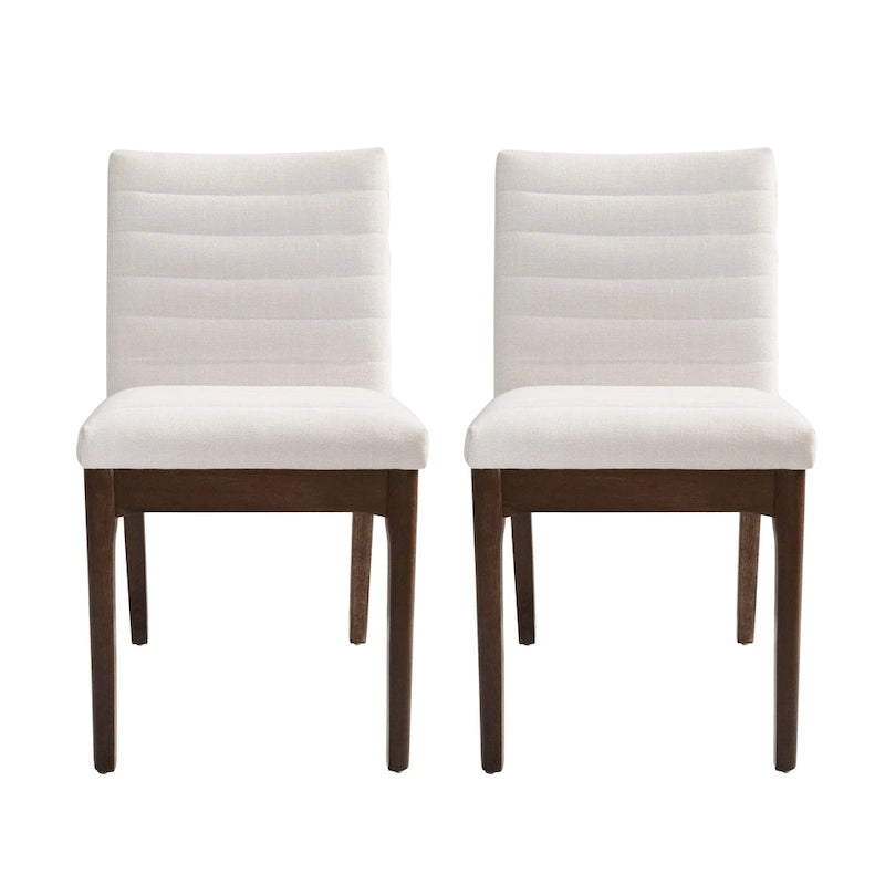 Mid-Century Channel Stitch Dining Chairs with Splayed Wood Legs Set of 2