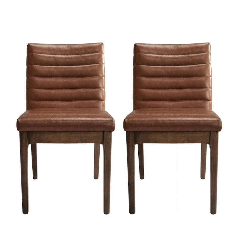 Mid-Century Channel Stitch Dining Chairs with Splayed Wood Legs Set of 2