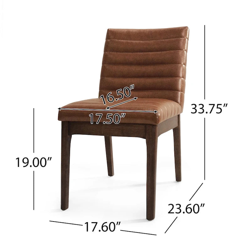 Mid-Century Channel Stitch Dining Chairs with Splayed Wood Legs Set of 2