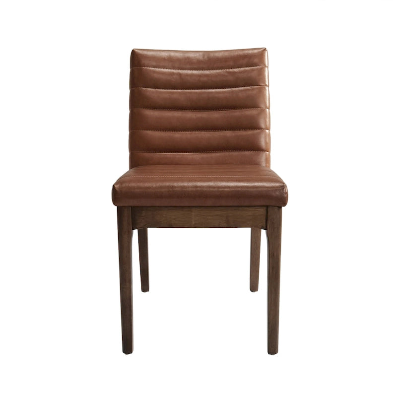 Mid-Century Channel Stitch Dining Chairs with Splayed Wood Legs Set of 2