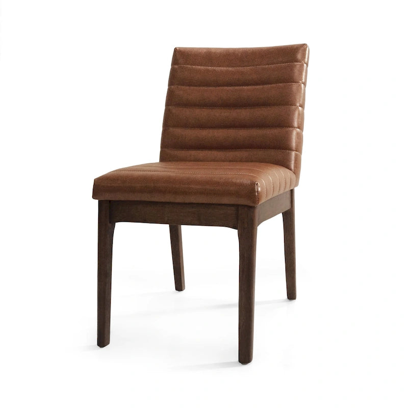 Mid-Century Channel Stitch Dining Chairs with Splayed Wood Legs Set of 2