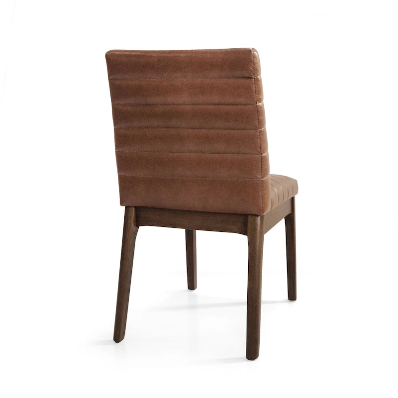 Mid-Century Channel Stitch Dining Chairs with Splayed Wood Legs Set of 2