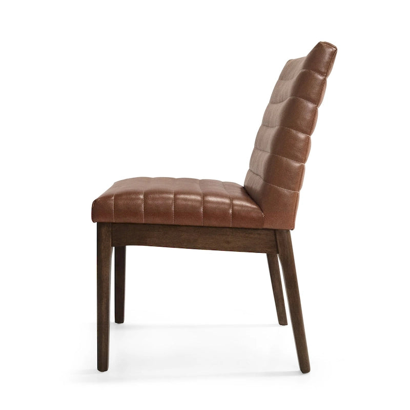 Mid-Century Channel Stitch Dining Chairs with Splayed Wood Legs Set of 2