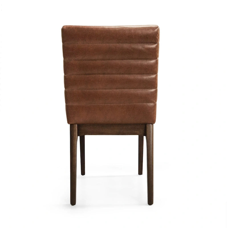 Mid-Century Channel Stitch Dining Chairs with Splayed Wood Legs Set of 2