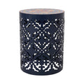 Lace Cut Iron Side Table with Tile Mosaic Top 13.75 Inch No Assembly Required