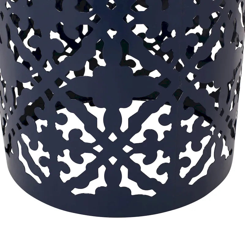 Lace Cut Iron Side Table with Tile Mosaic Top 13.75 Inch No Assembly Required