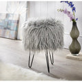 Round Faux Fur Upholstered Stool with Metal Hairpin Legs