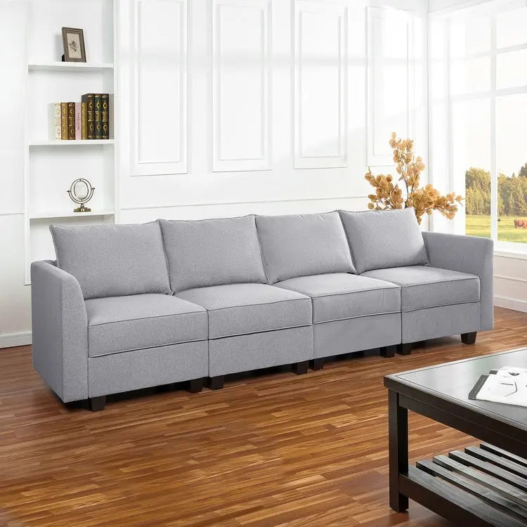 4-Piece Modular Linen Sofa with Hidden Storage for Small Spaces
