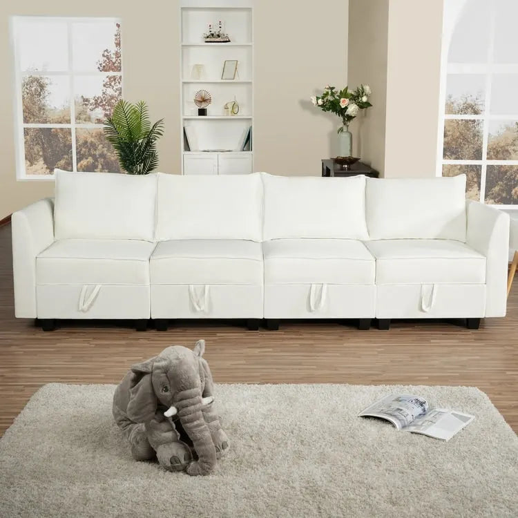 4-Piece Modular Linen Sofa with Hidden Storage for Small Spaces