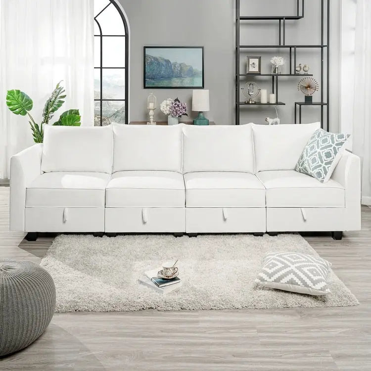 4-Piece Modular Linen Sofa with Hidden Storage for Small Spaces