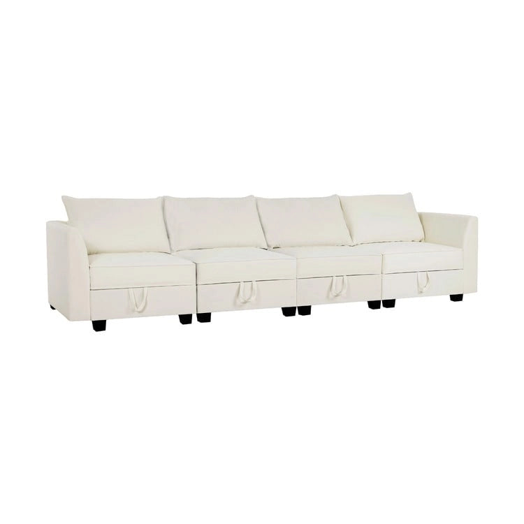 4-Piece Modular Linen Sofa with Hidden Storage for Small Spaces